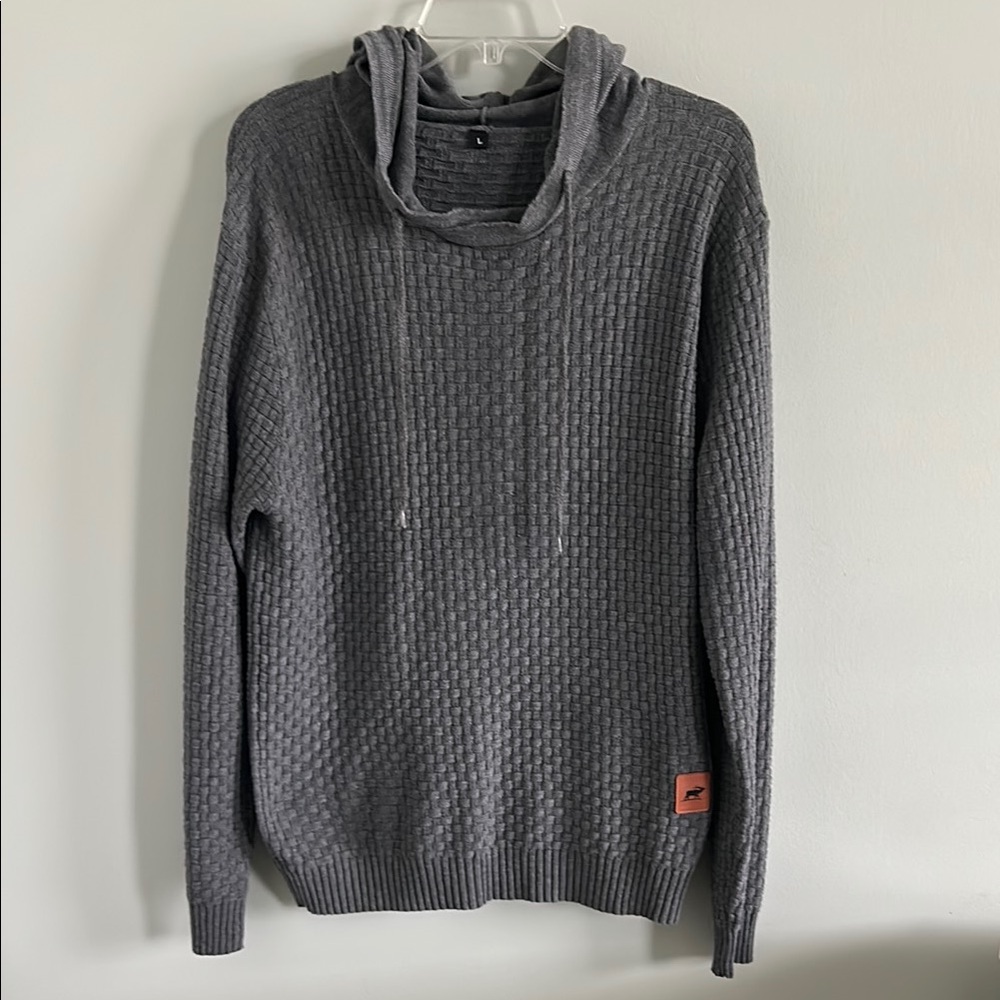 Gray Men's Sweater with Cowl Neck
